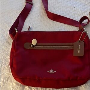 Coach Red Nylon Crossbody with Leather Trim
